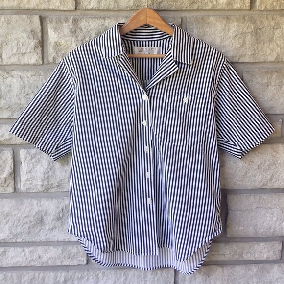 Black & White Stripe Short-Sleeve Button Down - Picture 2 of 4